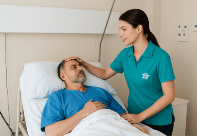 Enfermera atendiendo a paciente en domicilio